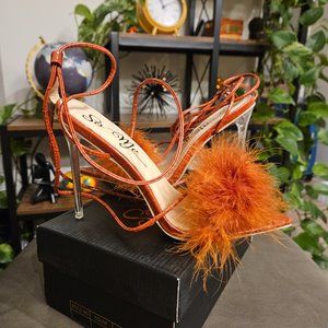 Viper Faux Feather Lace Up Heel